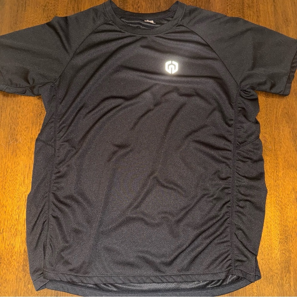 NELEUS Black Athletic Shirt Short Sleeve Rouched Side Size Large